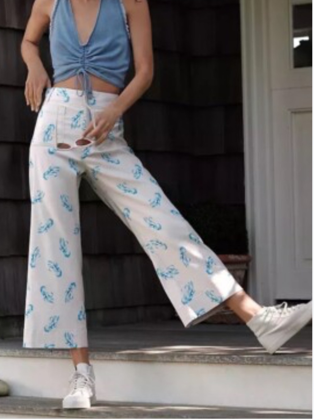 Anthropologie Maeve The Colette Wide Leg Pants Lobster Magic Fabric Crop Size 32
